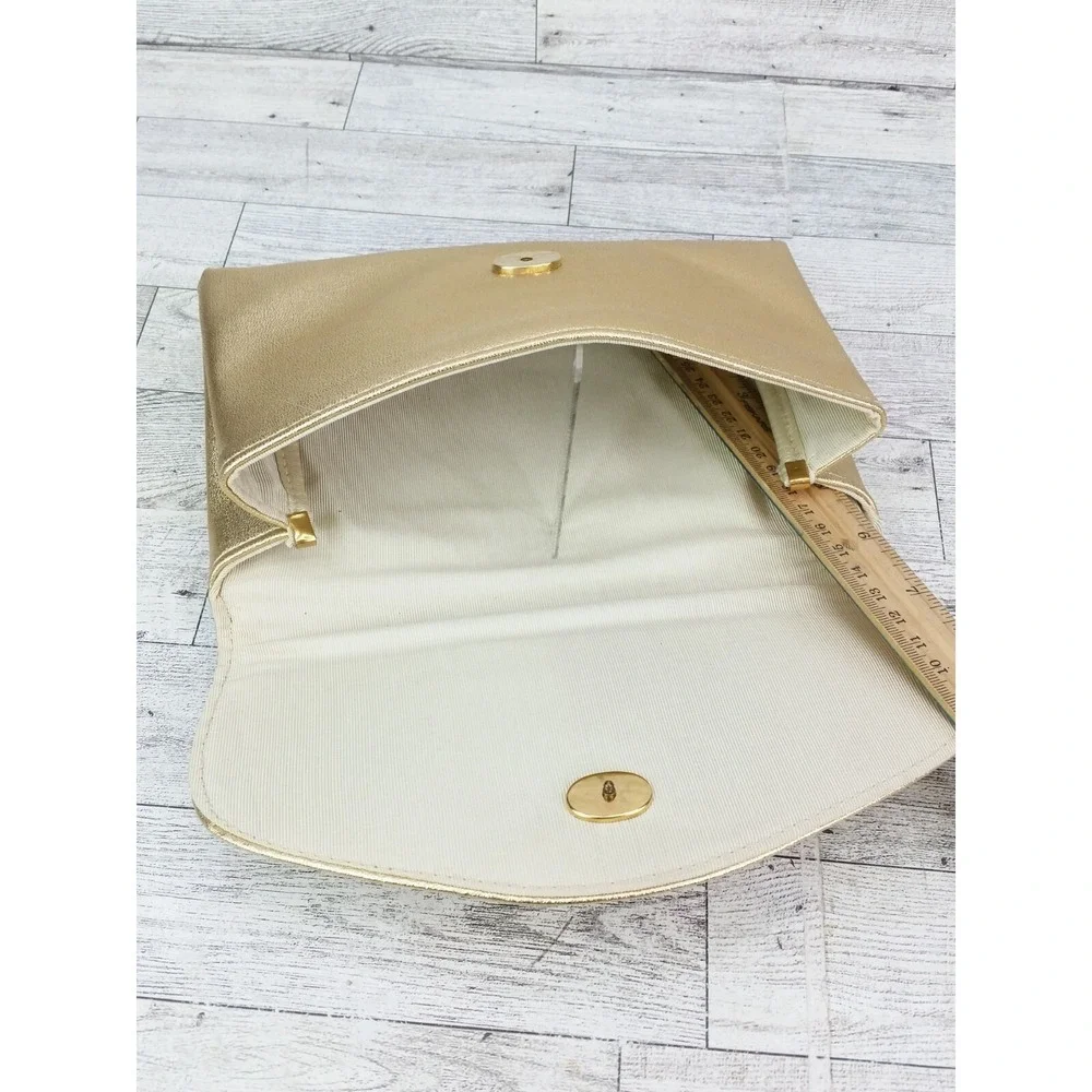 Vintage Gold Clutch Folded Snap Closure Envelope Clutch Bag MCM Metallic Shimmer